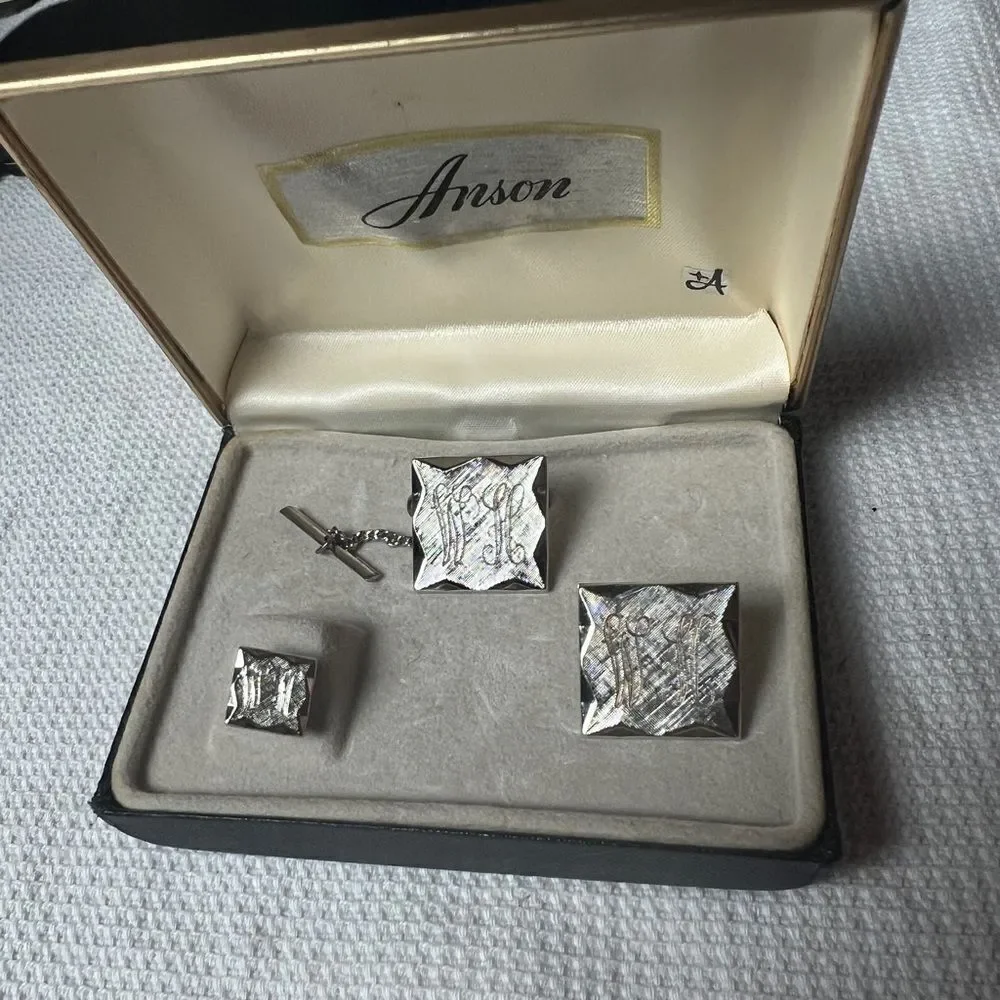 Anson “WH” Engraved Cuff Links and Tie Tack